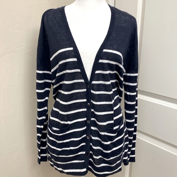 Pure Collection Sweaters - Pure Collection cardigan Womens 8-10 100% Linen Nautical Lagenlook Beach coastal